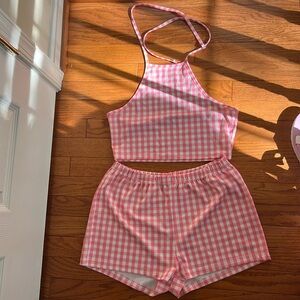 Pink plaid short set